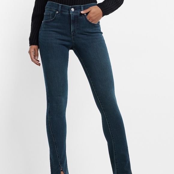 Express Skyscraper Dark Wash Front Vent Stretch Jeans Pants Size 4 Mid Rise - Picture 2 of 9